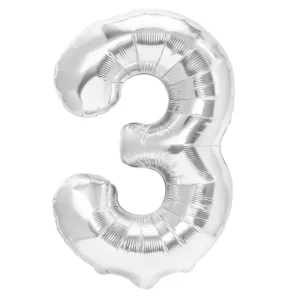 34 Inch Number 3 - Silver Foil Balloon