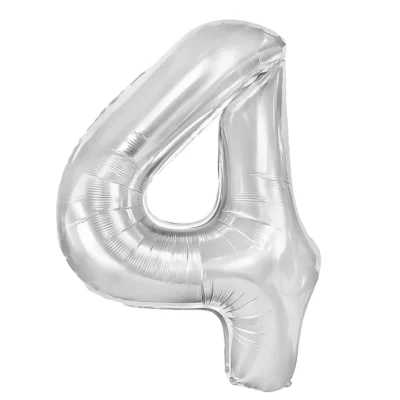 34 Inch Number 4 - Silver Foil Balloon
