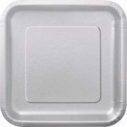 14 Silver Square Paper Party Plates 9" 23 cm