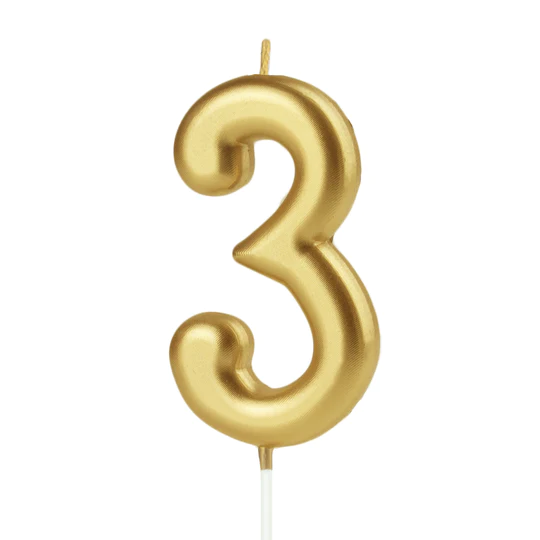 Gold number 3 candle
