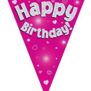 PARTY BUNTING HAPPY BIRTHDAY PINK & SILVER