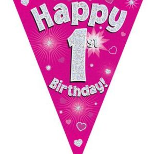 PARTY BUNTING  "1" PINK & SILVER
