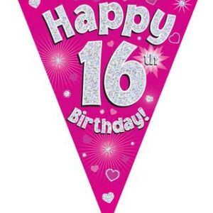 PARTY BUNTING "16" PINK & SILVER