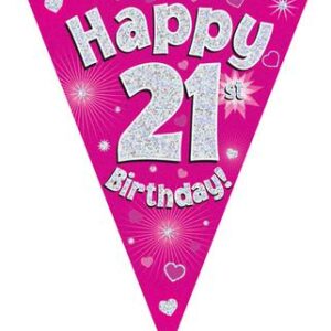 PARTY BUNTING  "21" PINK & SILVER