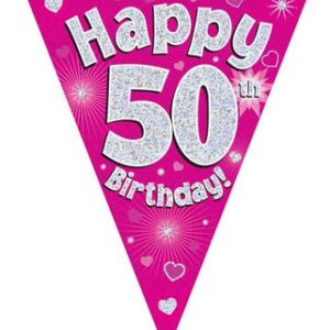 PARTY BUNTING "50"  PINK & SILVER