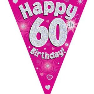 PARTY BUNTING "60" PINK & SILVER