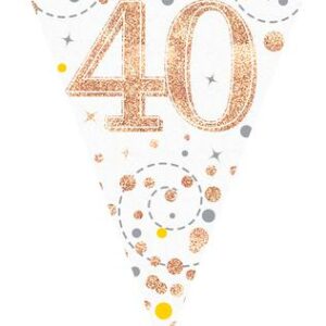PARTY BUNTING "40" WHITE & ROSE GOLD