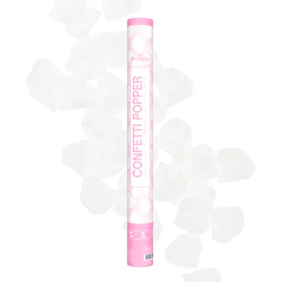 Confetti cannon with paper roses petals , white, 60cm