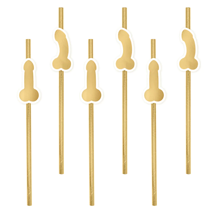 Straws Hen party golden penises 8 pcs.