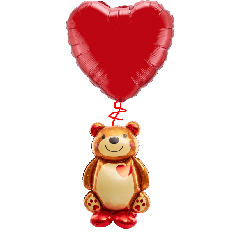 Teddy bear standing foil balloon and Jumbo Heart