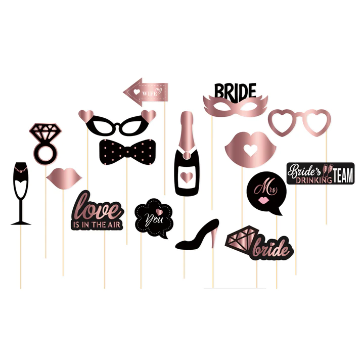 Photo props for Hen Party in rose gold and black