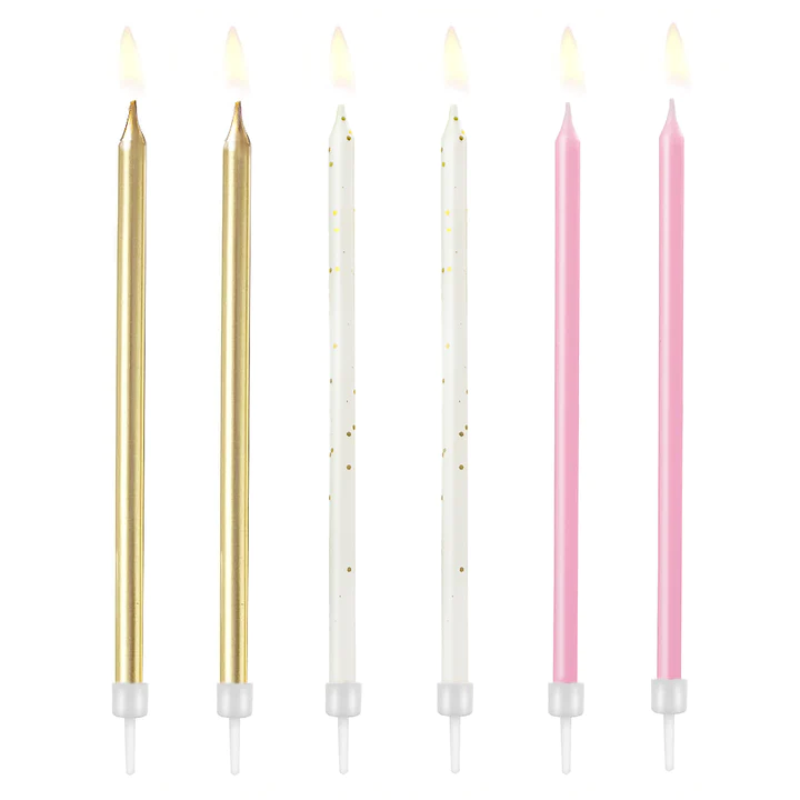 Birthday candles 3 warm colors 6 pcs.