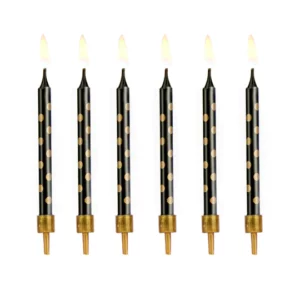 Birthday candles black with golden dots 12pcs