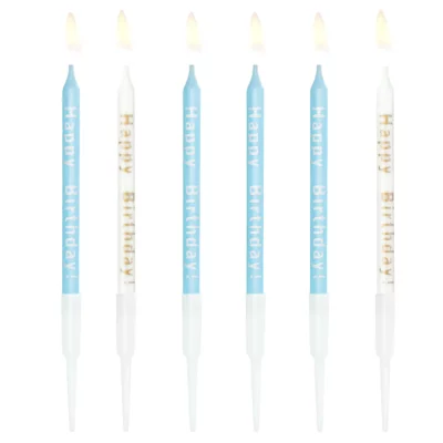 Blue birthday candles with the inscription Happy Birthday 10pcs