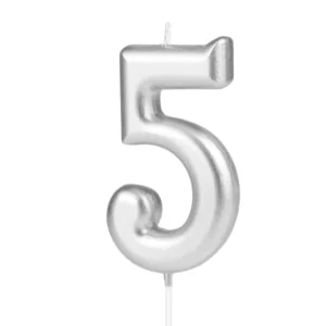 Candle silver number 5  approx. 10 cm