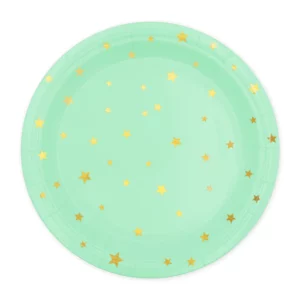 Paper plate mint with gold stars 9 inches 6 pcs.