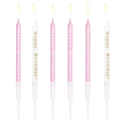 Pink birthday candles with the inscription Happy Birthday 10pcs