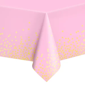 Pink Plastic tablecloth with gold confetti 137x274cm