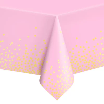 Pink Plastic tablecloth with gold confetti 137x274cm