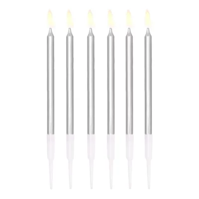 Silver birthday candles 6 pcs
