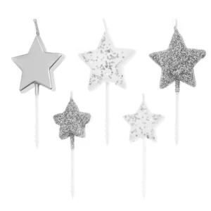 Silver candle stars 5 pcs
