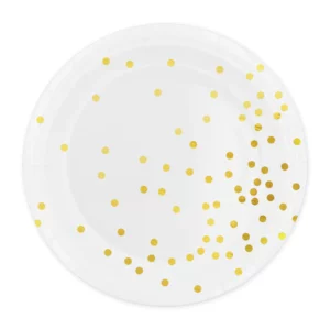 White paper plate with golden dots 9 inches 6 pcs.