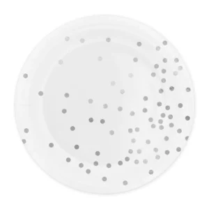 White paper plate with silver dots 9 inches 6 pcs.