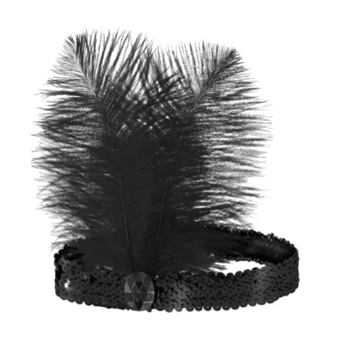 1920s, headband, with ,feathers, black