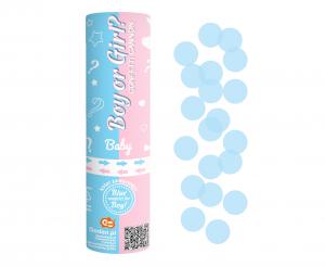 Confetti cannon Boy or Girl light blue paper circles, 15 cm