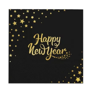 Happy New Year napkins, black, 10 pcs