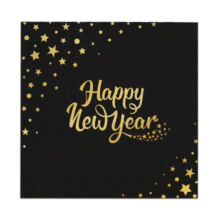 Happy New Year napkins, black, 10 pcs