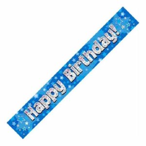 9FT HAPPY BIRTHDAY BLUE HOLOGRAPHIC BANNER