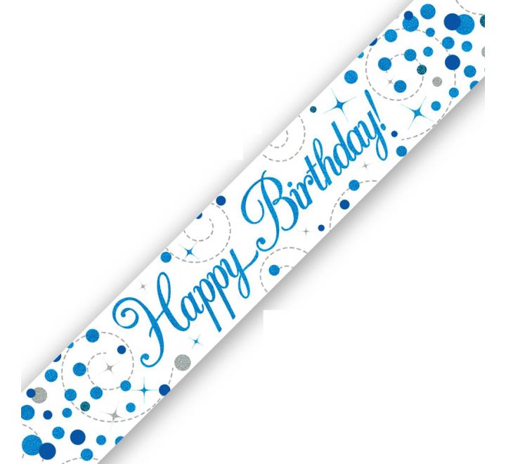 9ft Banner Sparkling Fizz Birthday Blue Holographic