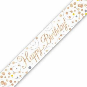 9ft Banner Sparkling Fizz Birthday White & Rose Gold Holographic