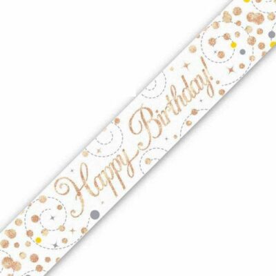 9ft Banner Sparkling Fizz Birthday White & Rose Gold Holographic