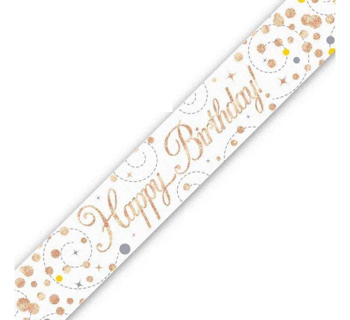 9ft Banner Sparkling Fizz Birthday White & Rose Gold Holographic