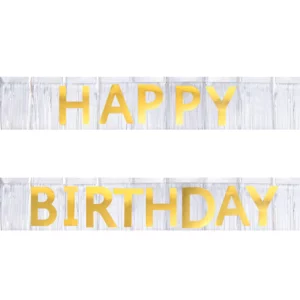 Birthday banner with silver and gold fringes, 200 cm