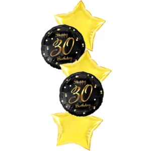 Foil balloon Bouquet Happy 30 Birthday, black, gold printing