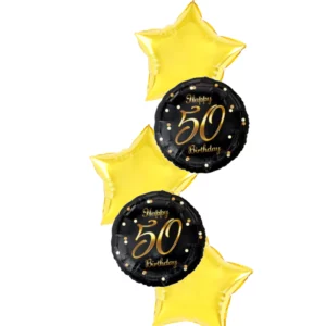 Foil balloon Bouquet Happy 50 Birthday, black, gold printing