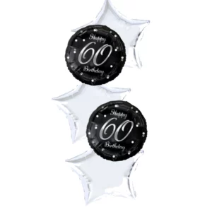 Foil balloon Bouquet Happy 60 Birthday, black, Silver printing