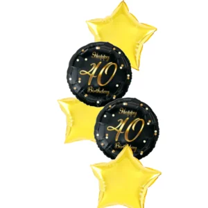 Foil balloon Bouquet Happy 40 Birthday, black, gold printing