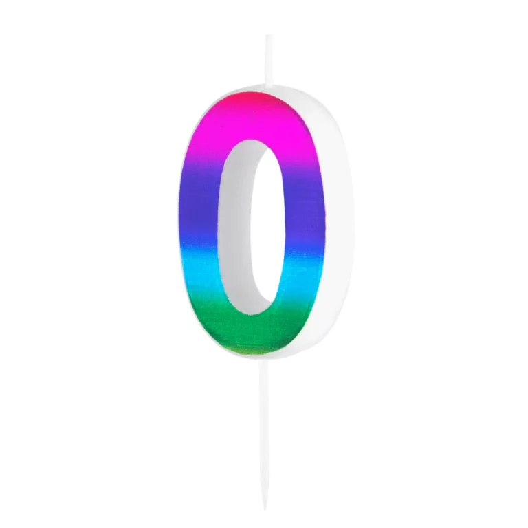 Colorful shiny candle number 0