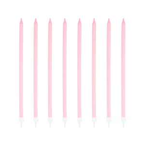 Pink long birthday candles 8 pcs.