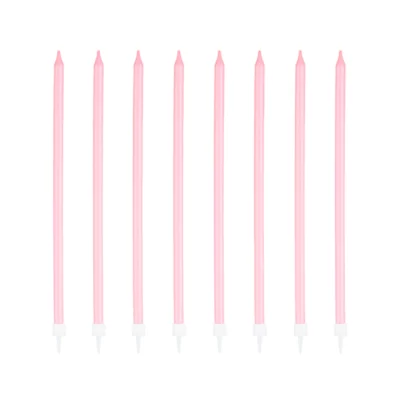 Pink long birthday candles 8 pcs.