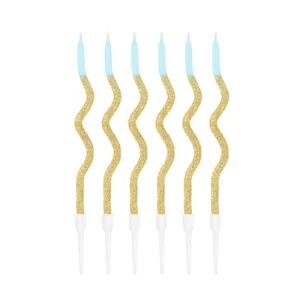 Spiral birthday candles, gold and blue, 6 pcs