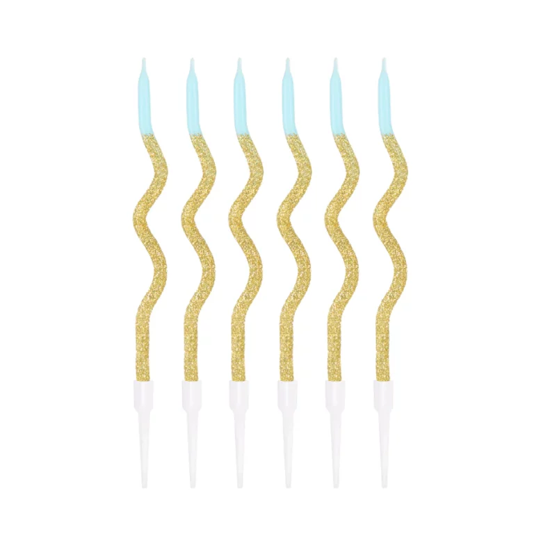 Spiral birthday candles, gold and blue, 6 pcs