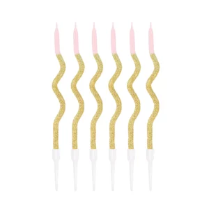 Spiral birthday candles, gold and pink, 6 pcs