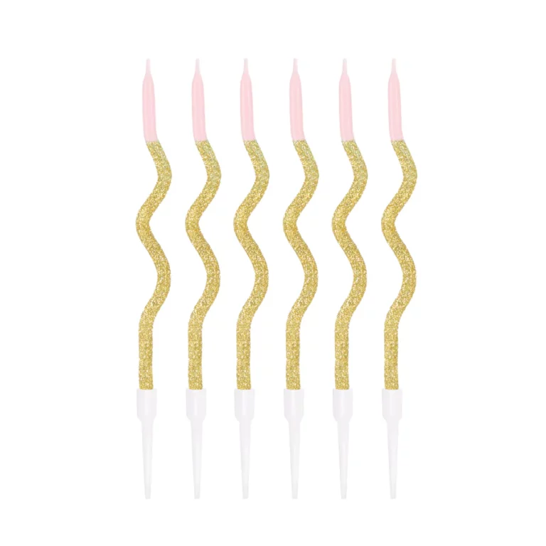 Spiral birthday candles, gold and pink, 6 pcs