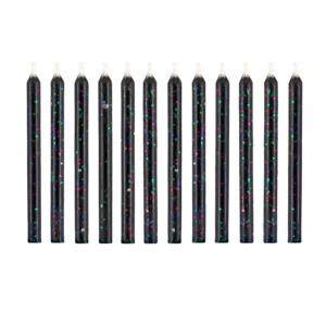 Unextinguished birthday candles black with coloured glitter 12 pcs.