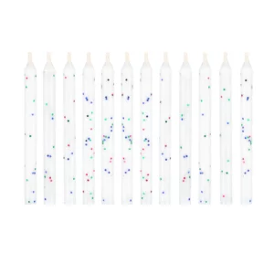 Unextinguished birthday candles white with coloured glitter 12 pcs.